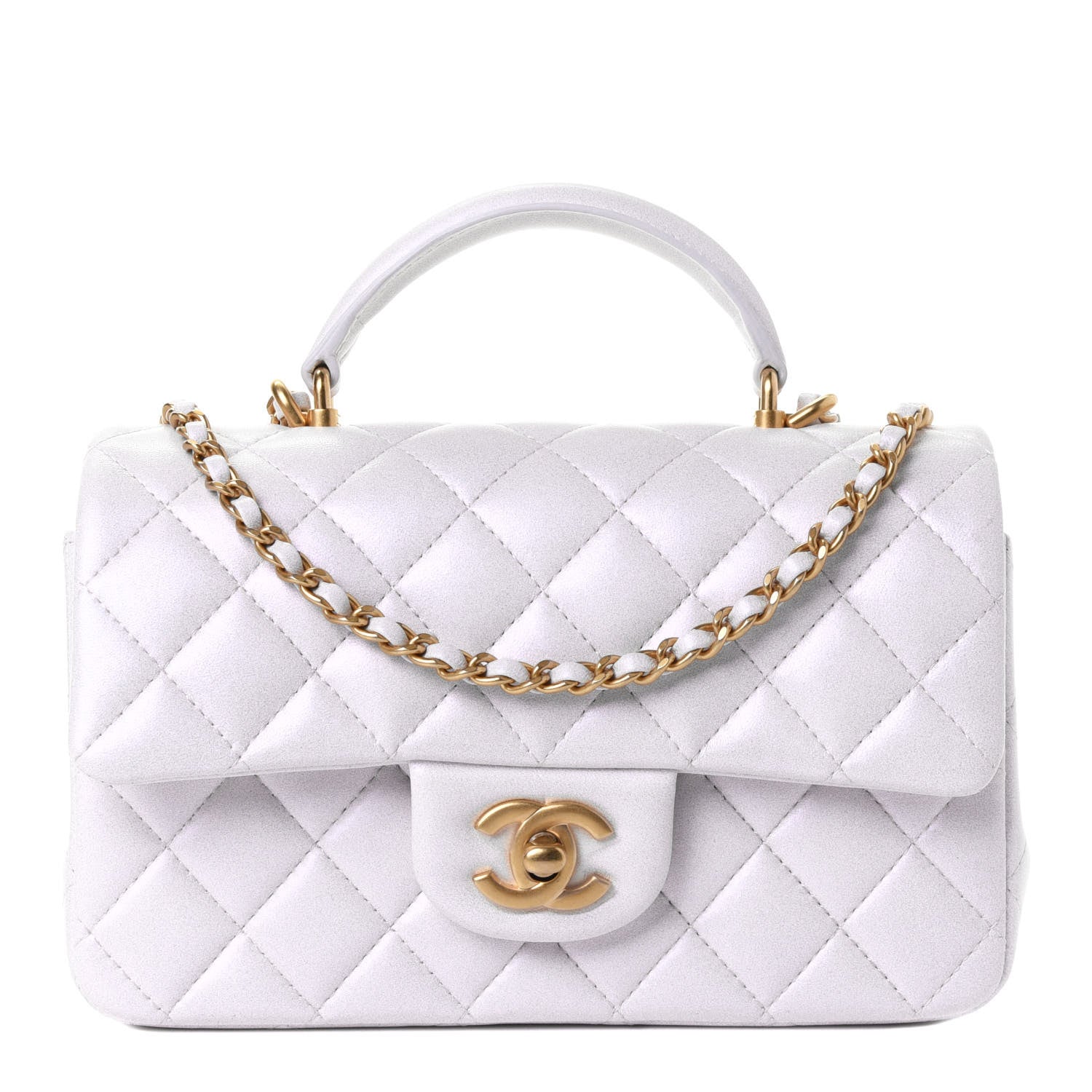 Chanel Iridescent Lambskin Quilted Mini Top Handle Rectangular Flap White 1 of 4