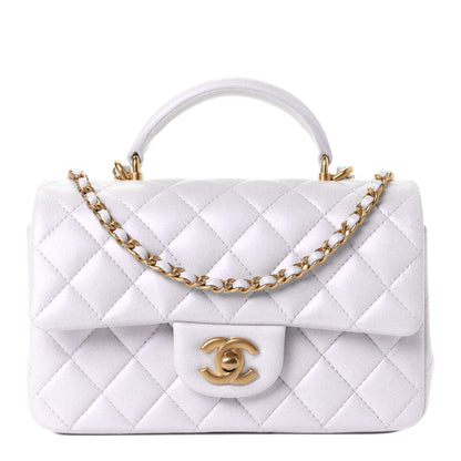 Chanel Iridescent Lambskin Quilted Mini Top Handle Rectangular Flap White 1 of 4