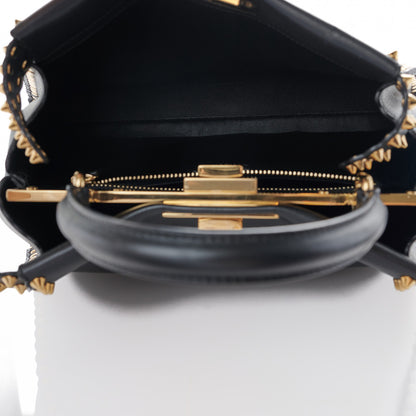 Fendi Vitello Seta Shiny Nappa Scalloped Studded Medium Peekaboo Iconic Satchel Black 6 of 15