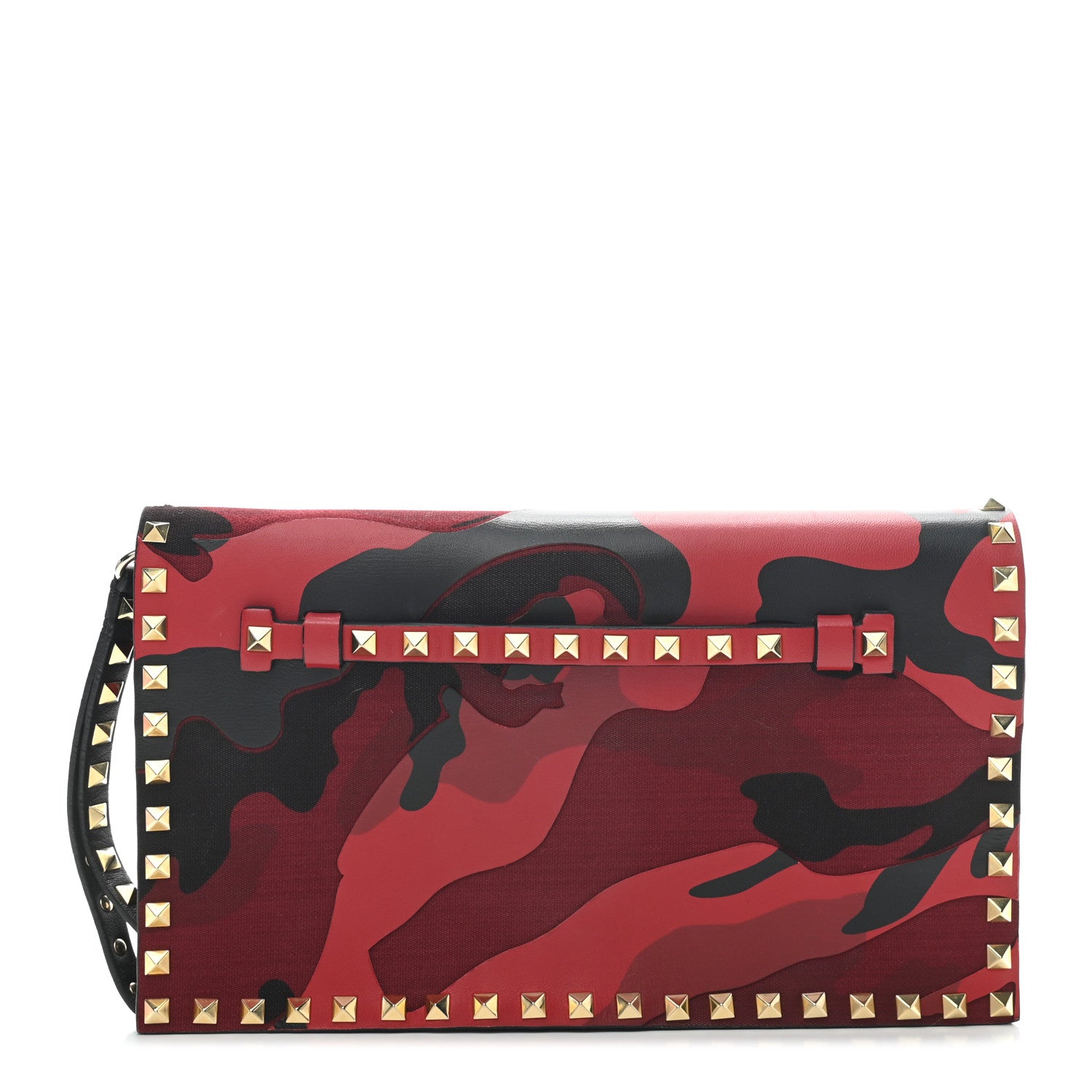 Valentino Garavani Nappa Canvas Camouflage Rockstud Wristlet Clutch Red Black 1 of 8