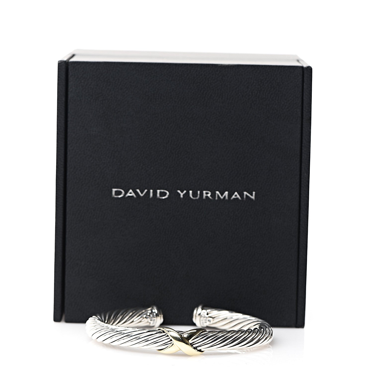 David Yurman Sterling Silver 14K Yellow Gold 7mm X Station Cable Bracelet 4 of 4