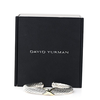 David Yurman Sterling Silver 14K Yellow Gold 7mm X Station Cable Bracelet 4 of 4