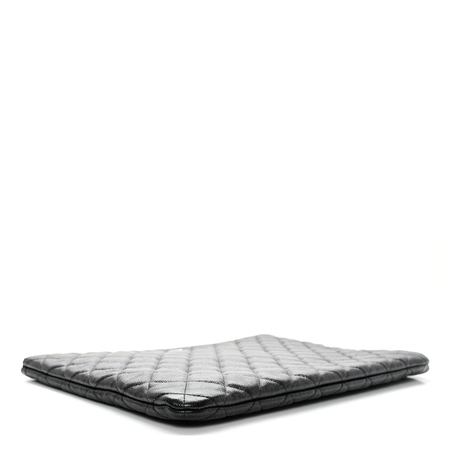 Iridescent Caviar Quilted Large Cosmetic Case Black