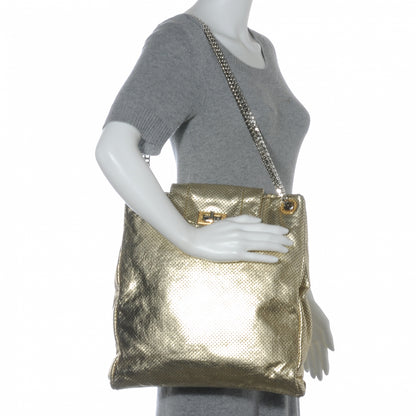 Chanel Metallic Crackled Calfskin Perforated Drill Shoulder Bag Gold 2 of 7