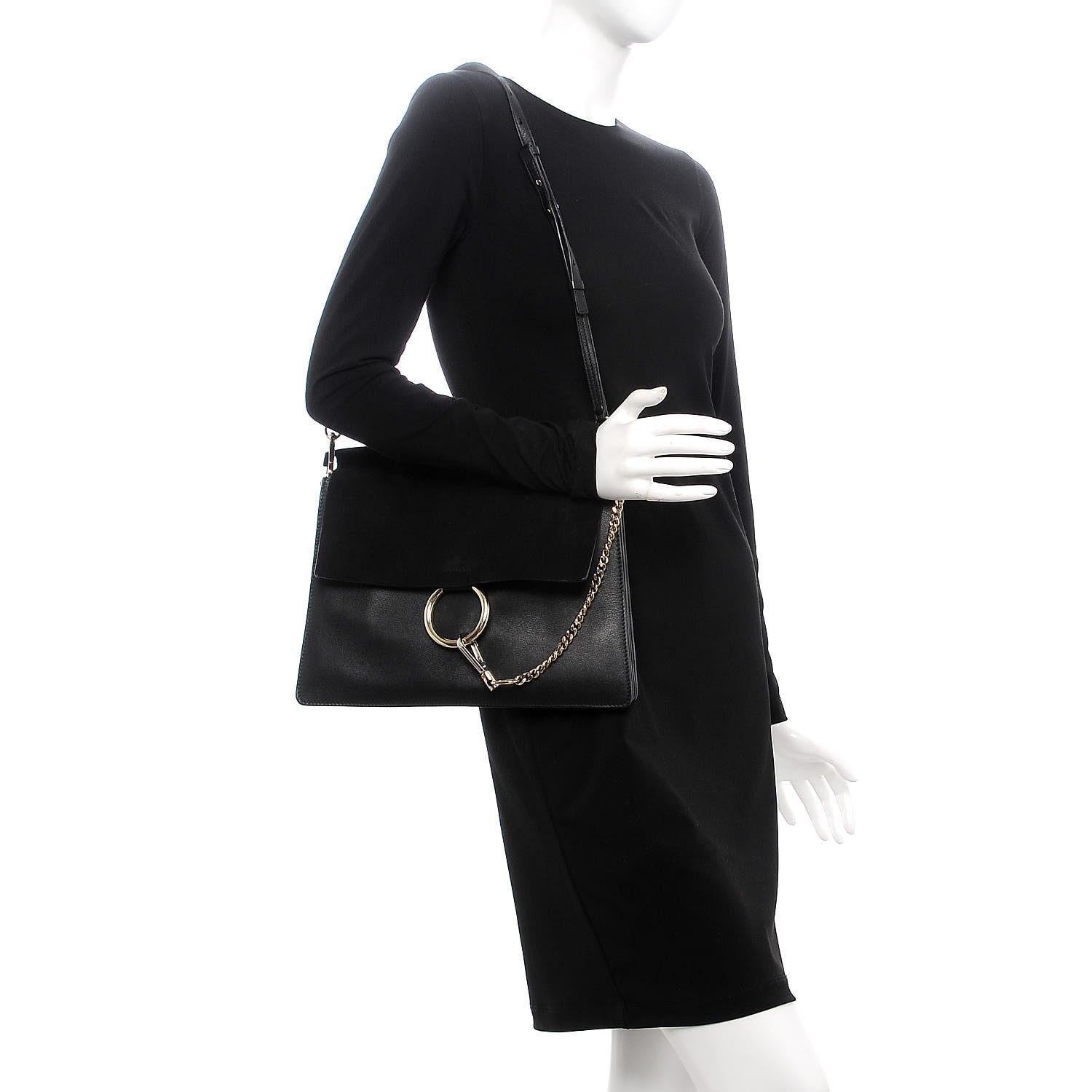 Chloe Suede Calfskin Medium Faye Shoulder Bag Black 2 of 12