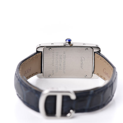 Cartier Stainless Steel Alligator 19mm Tank Americaine Quartz Watch Blue 6 of 10