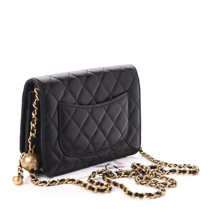 Chanel Lambskin Quilted CC Pearl Crush Wallet on Chain WOC Black 3 of 11