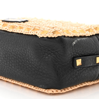 Valentino Garavani Straw Rockstud Camera Crossbody Bag Beige Black 9 of 9