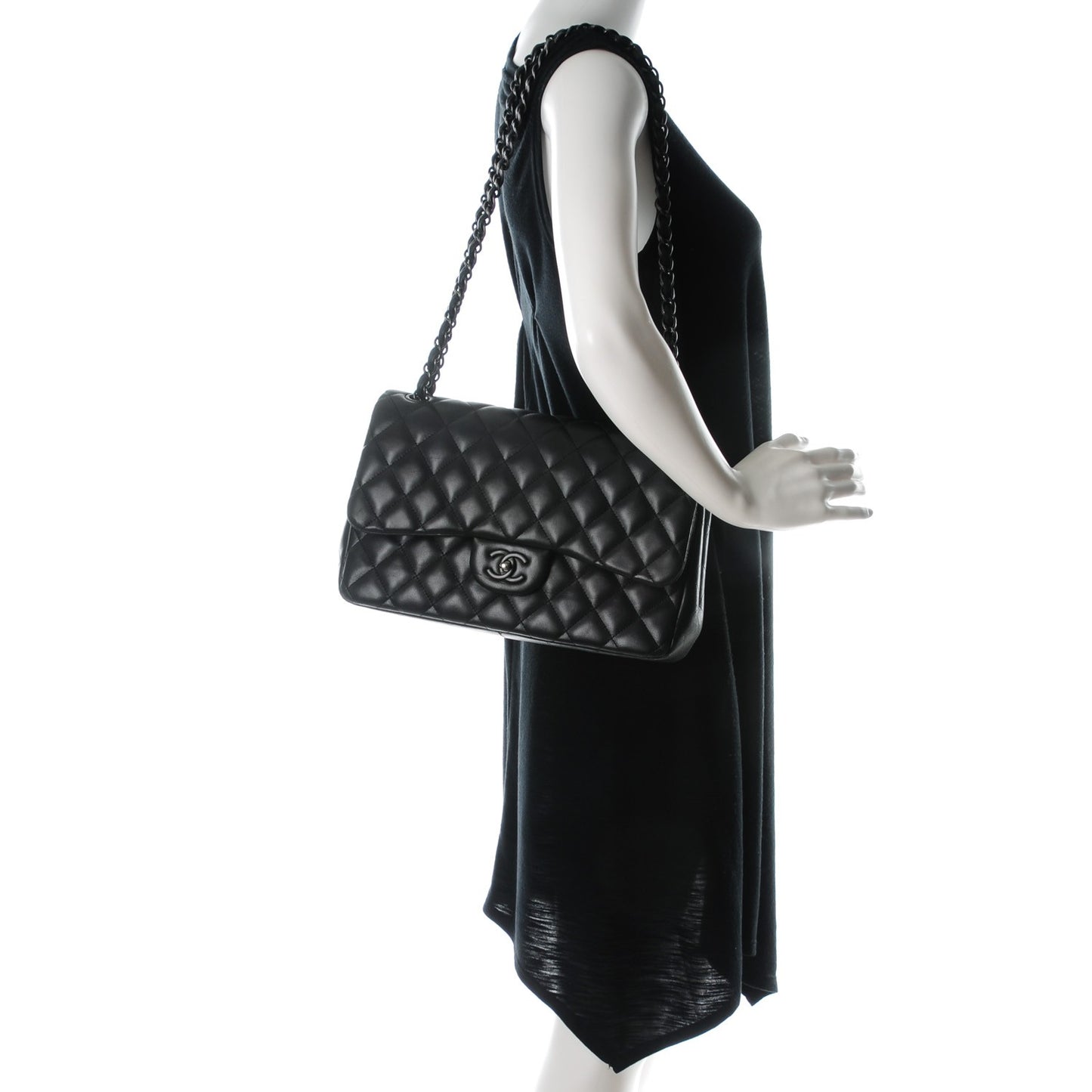 Lambskin Quilted Jumbo Double Flap So Black