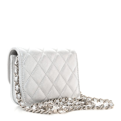 Chanel Metallic Goatskin Quilted Crystal CC Walk Of Fame Clutch With Chain Silver 3 of 13
