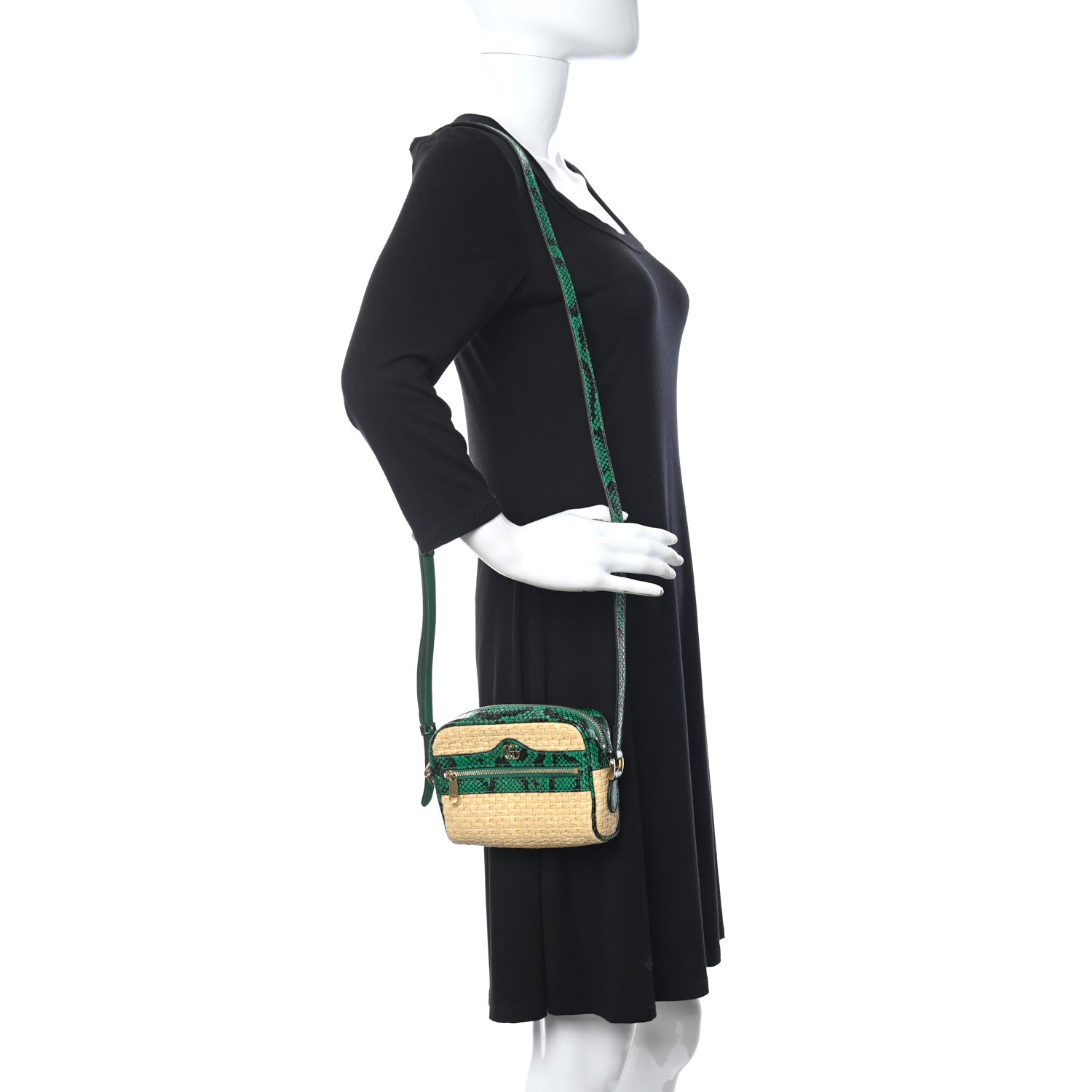 Gucci Raffia Elaphe Mini Ophidia Shoulder Bag Natural New Shamarock 2 of 5