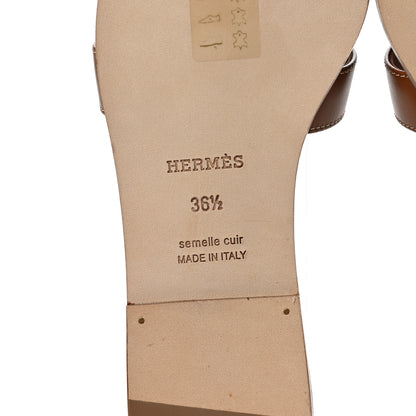 Hermes Box Calfskin Oran Sandals 36.5 Gold 8 of 9