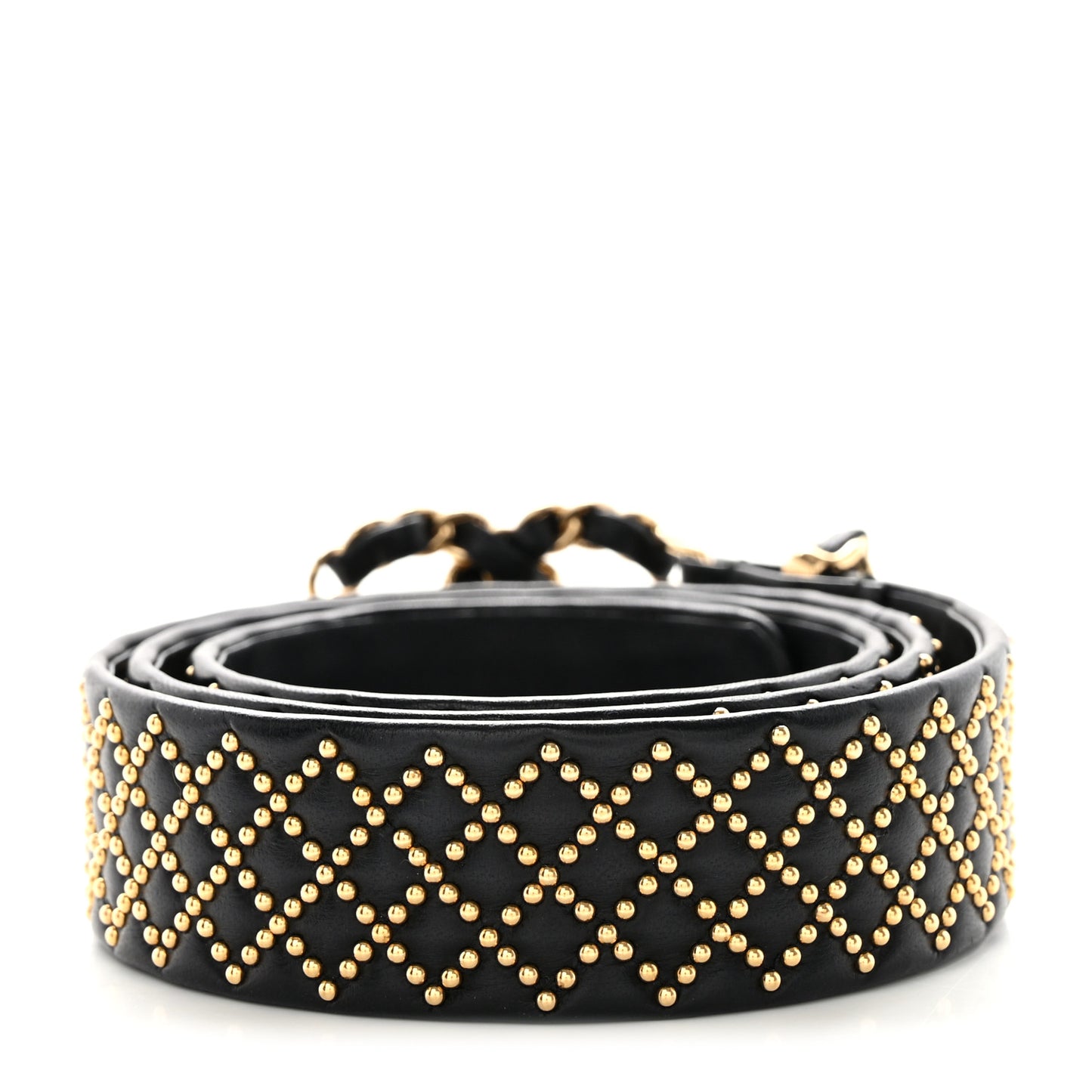 Lambskin Studded CC Chain Belt 80 32 Black