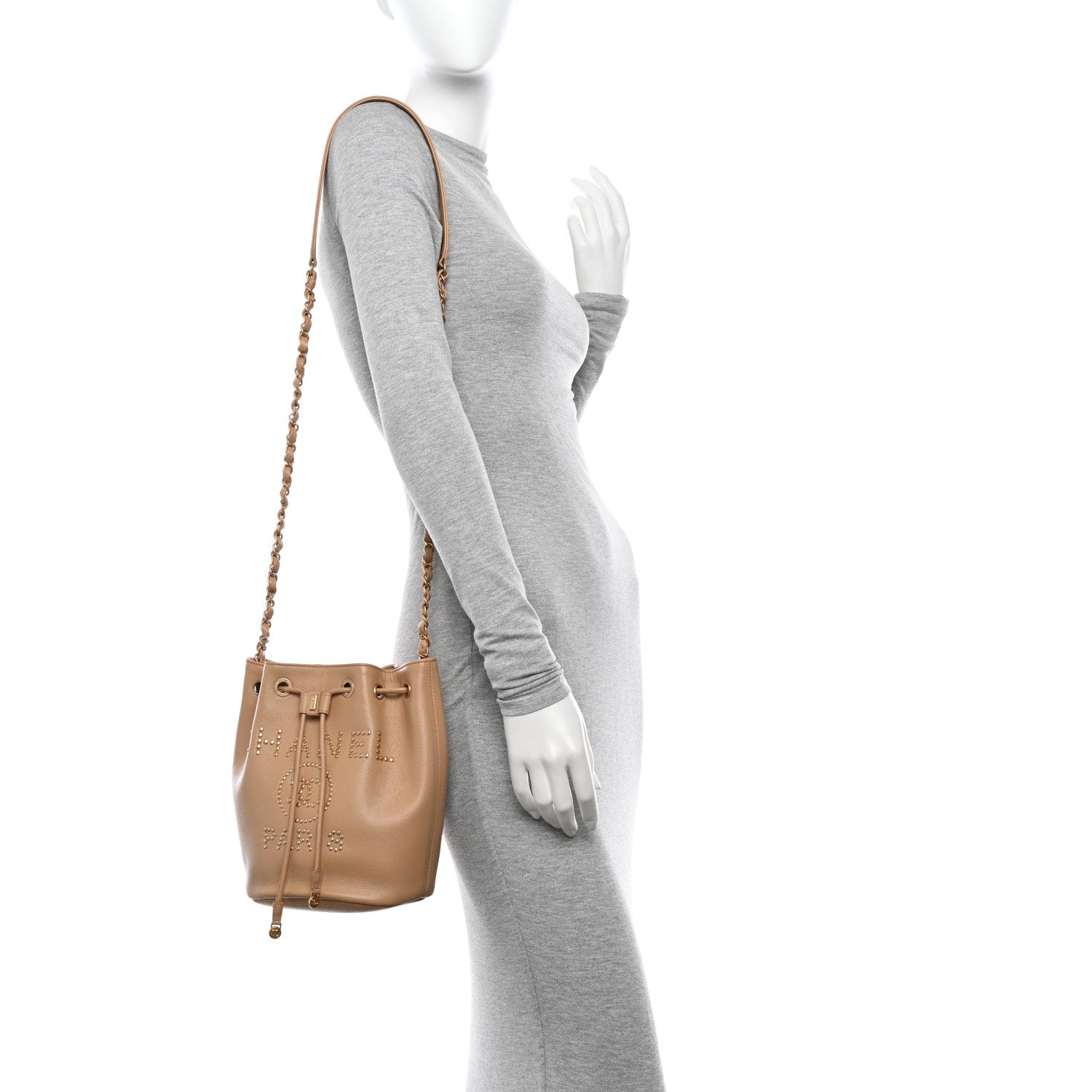 Chanel Caviar Deauville Drawstring Bucket Bag Beige 2 of 10