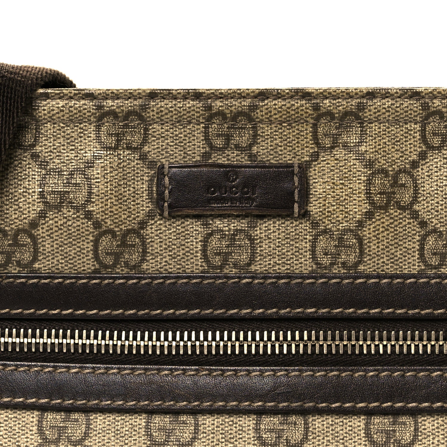 Gucci GG Supreme Monogram Selleria Calfskin Small Flat Side Zip Messenger Bag Beige Ebony Cocoa Dark Chocolate 9 of 12