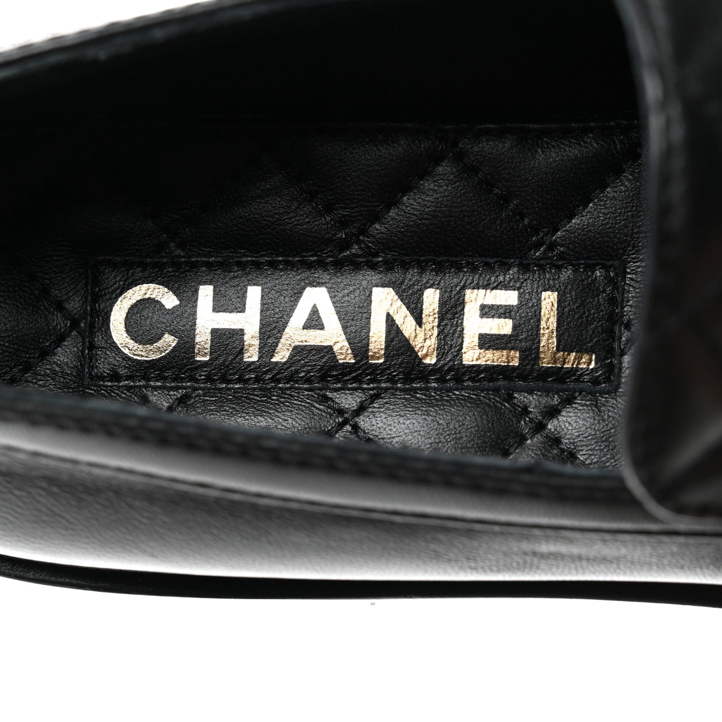 Lambskin Pearl Crystal Quilted CC Logo Jewelry Loafers 39.5 Black