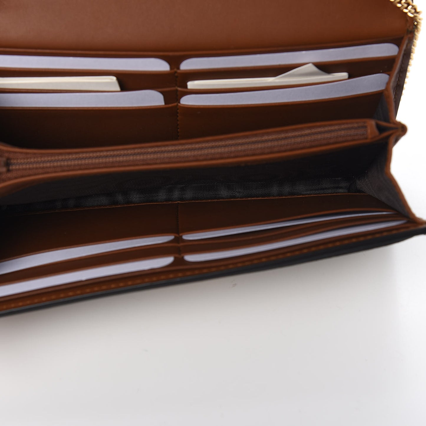 GG Supreme Monogram Moon Calfskin Padlock Continental Chain Wallet Beige Ebony Black