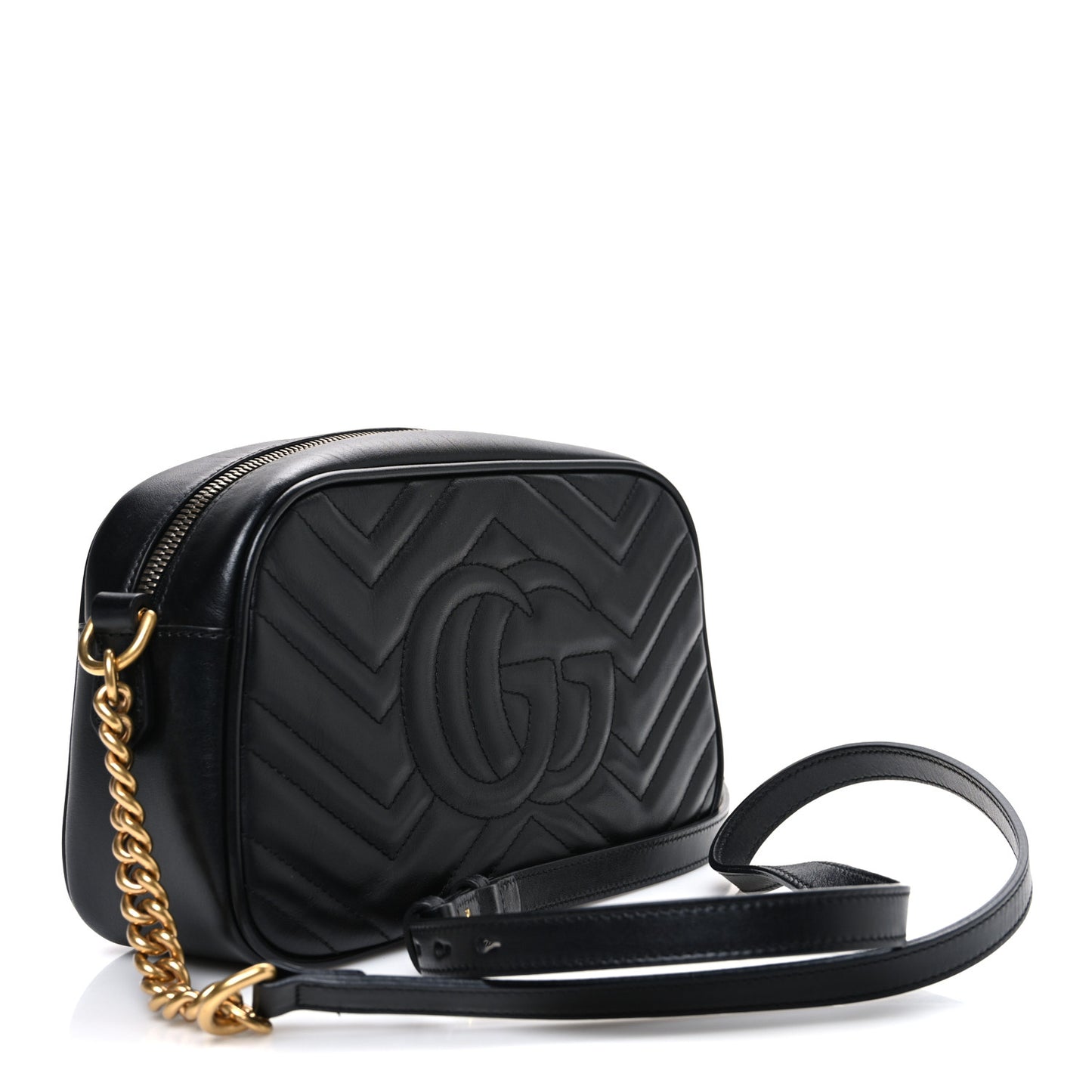 Calfskin Matelasse Small GG Marmont Chain Shoulder Bag Black