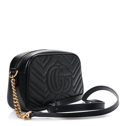 Gucci Calfskin Matelasse Small GG Marmont Chain Shoulder Bag Black 3 of 10