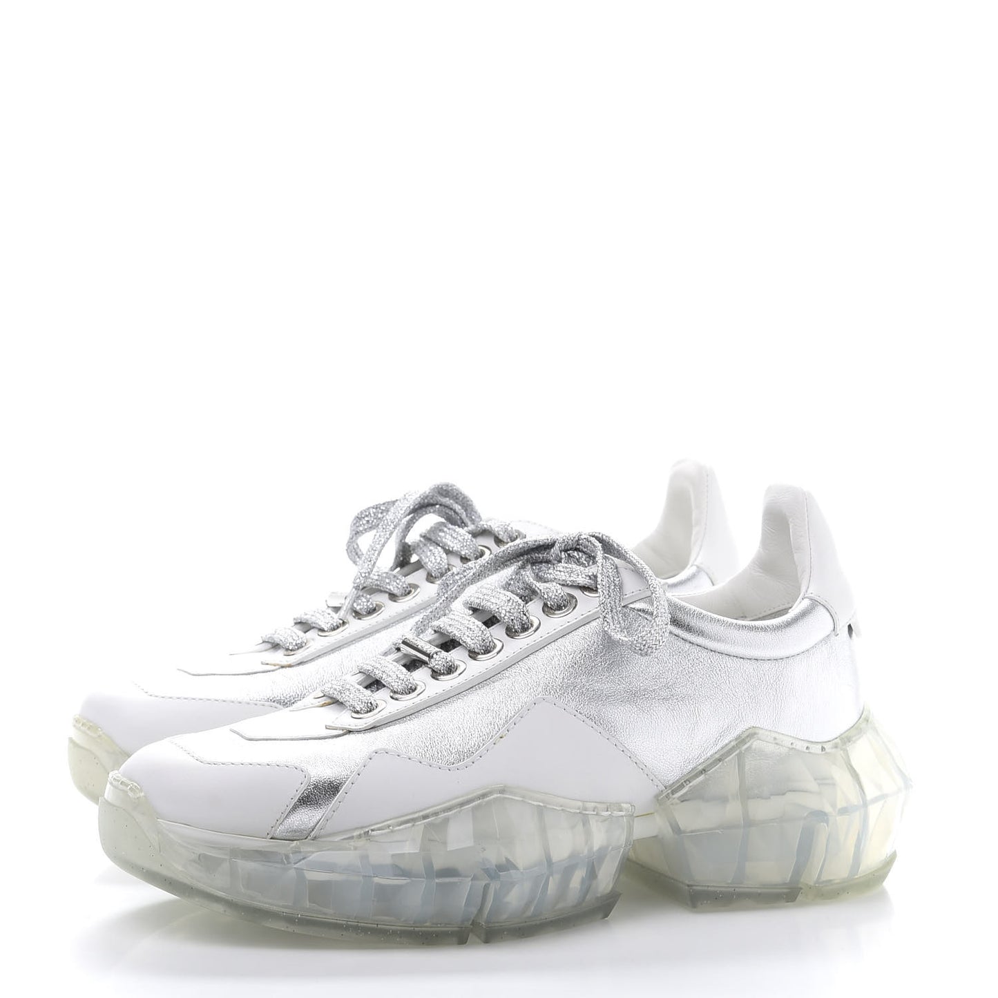 Metallic Calfskin Womens Diamond F Low Top Sneaker 37 White Silver