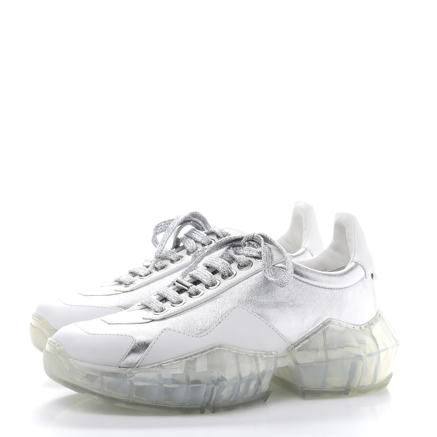 Jimmy Choo Metallic Calfskin Womens Diamond F Low Top Sneaker 37 White Silver 3 of 9