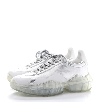 Jimmy Choo Metallic Calfskin Womens Diamond F Low Top Sneaker 37 White Silver 3 of 9