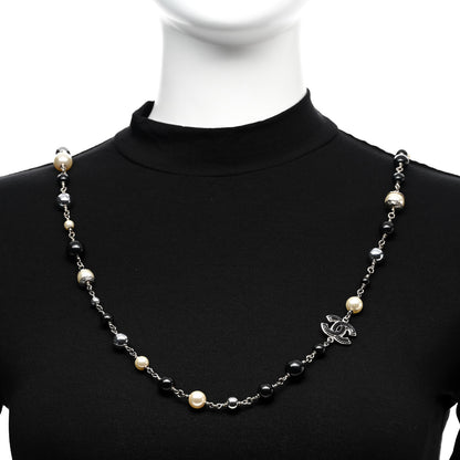 Chanel Pearl Bead Enamel CC Baroque Long Necklace Black Silver 2 of 5