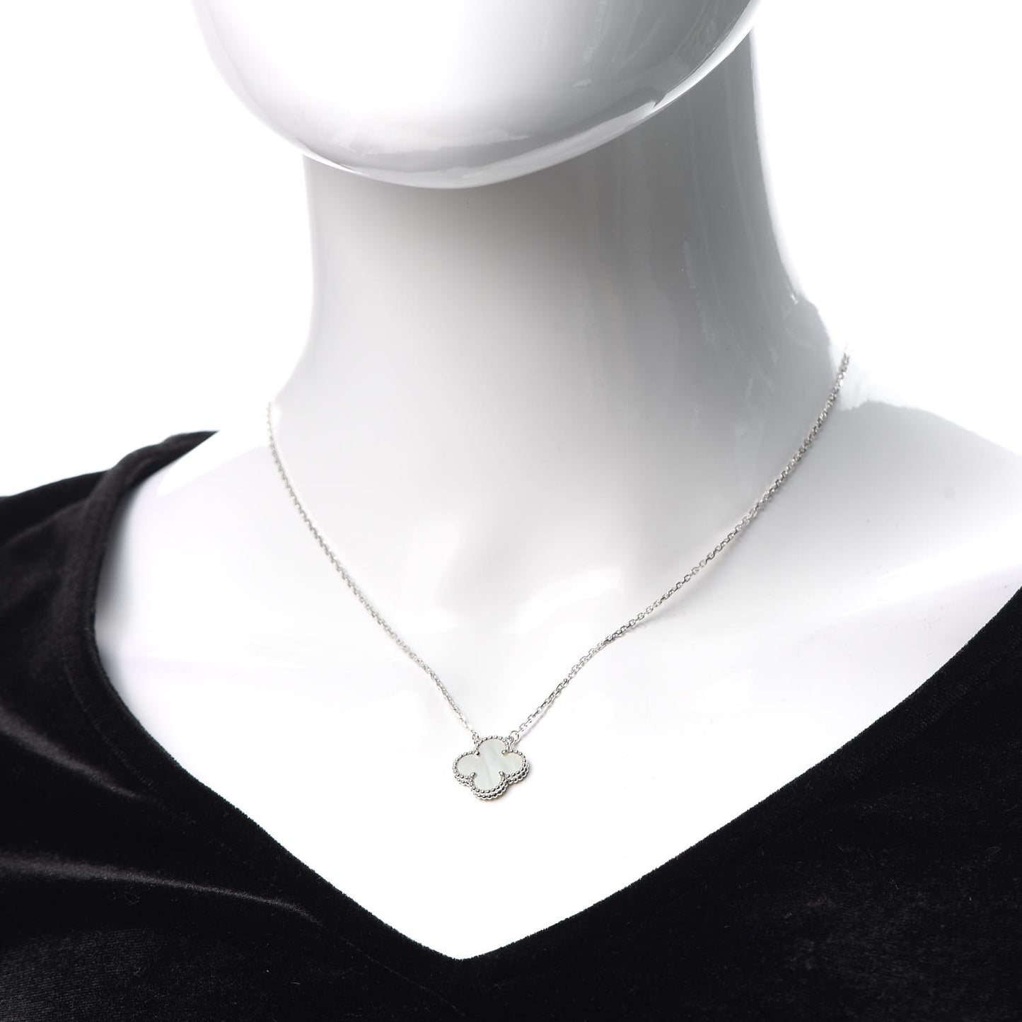 18K White Gold Mother of Pearl Vintage Alhambra Pendant Necklace