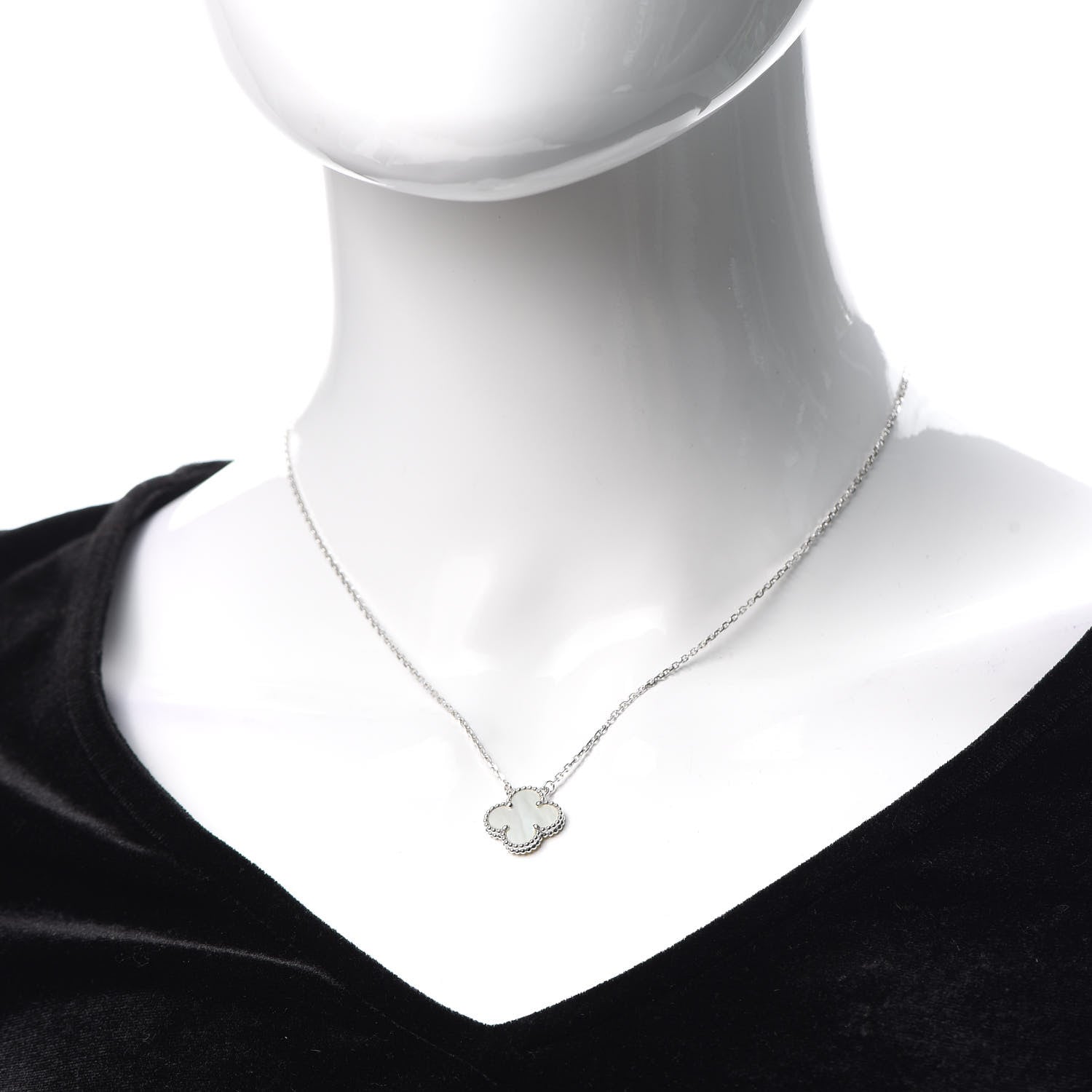 Van Cleef & Arpels 18K White Gold Mother of Pearl Vintage Alhambra Pendant Necklace 2 of 7