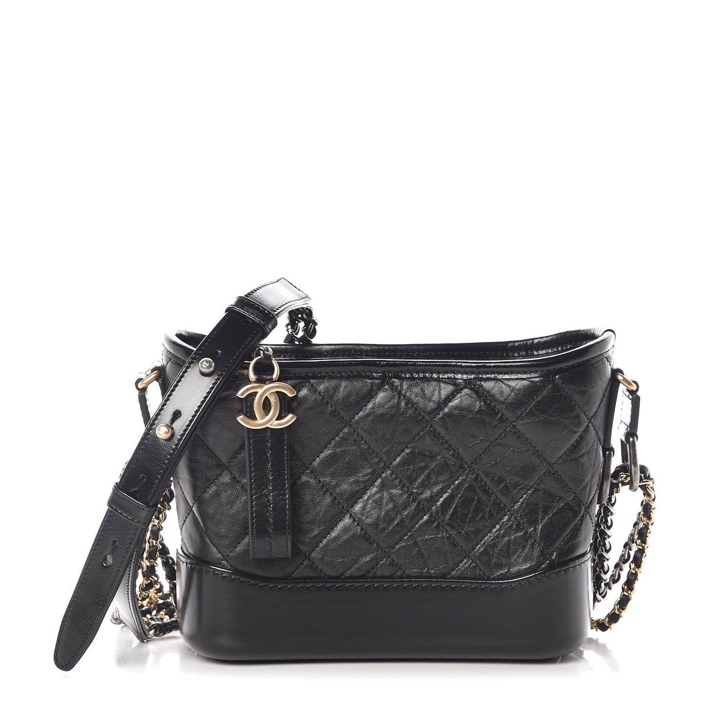 Aged Calfskin Quilted Small Gabrielle Hobo Black