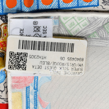 Hermes Silk Super Silk Quest Scarf 45 49 4.75 Gris Rouge Bleu 3 of 3