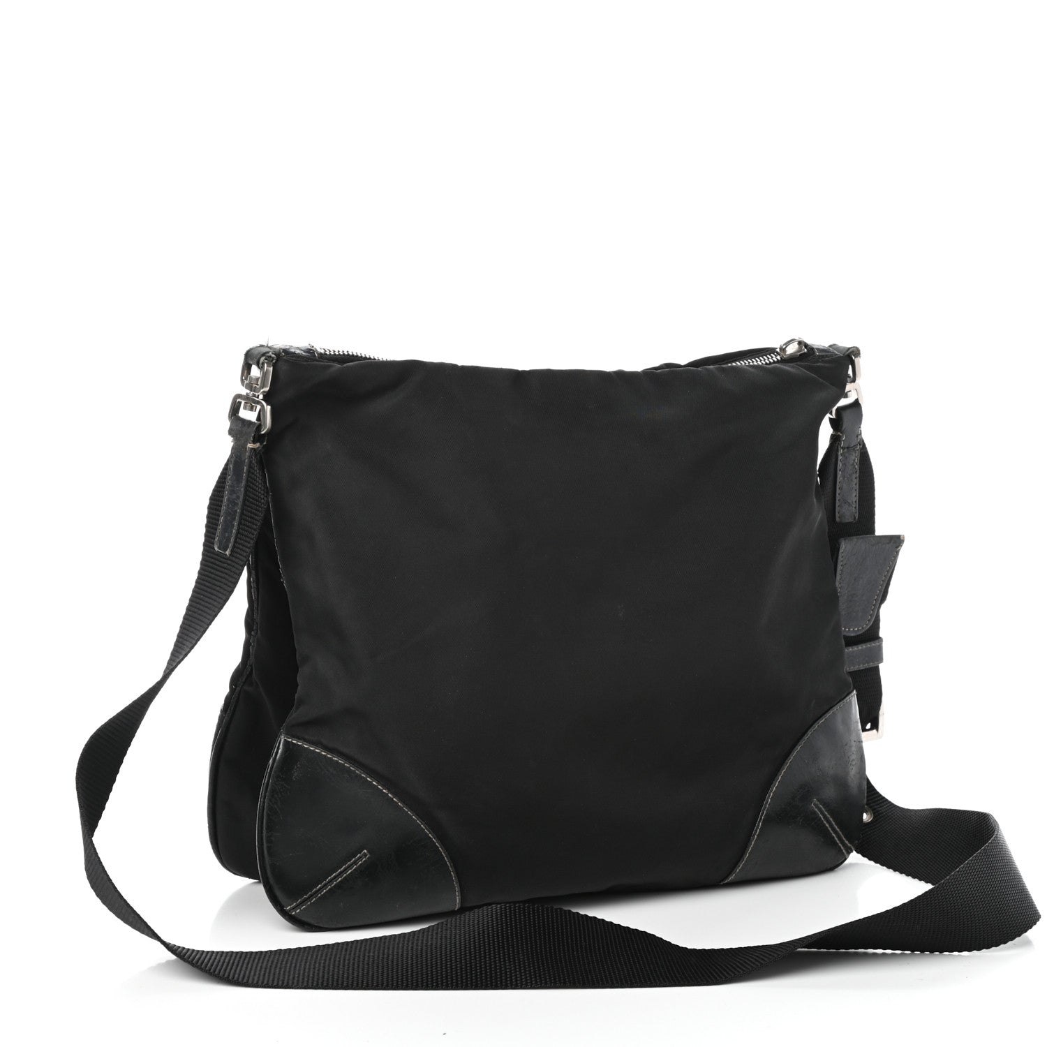 Prada Tessuto Nylon Calfskin Flat Messenger Bag Black 3 of 12