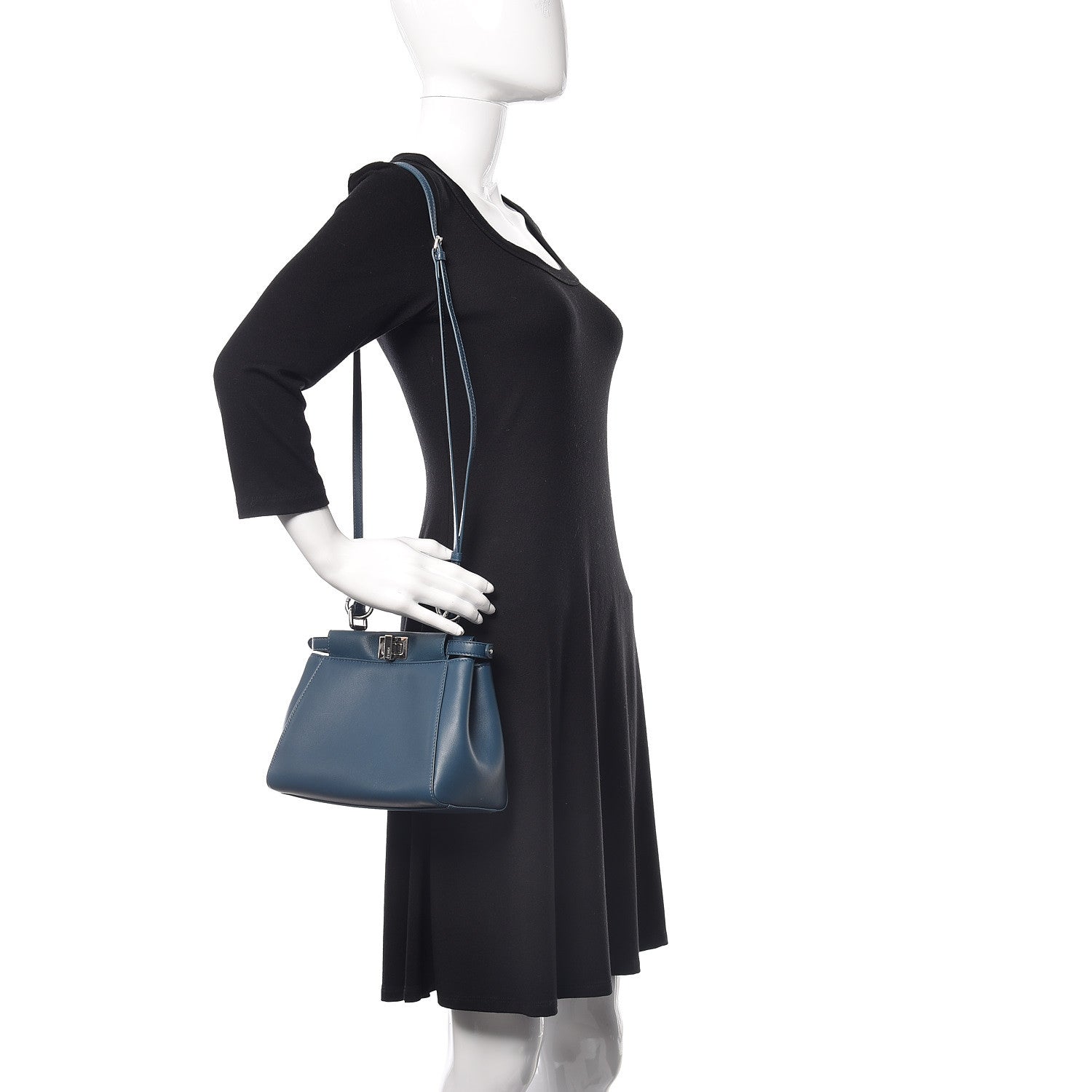 Fendi Nappa Mini Peekaboo Iconic Satchel Pavone 2 of 11