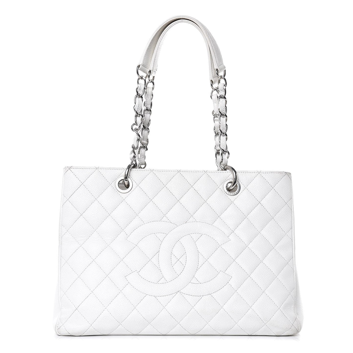 Caviar Quilted Grand Shopping Tote GST White