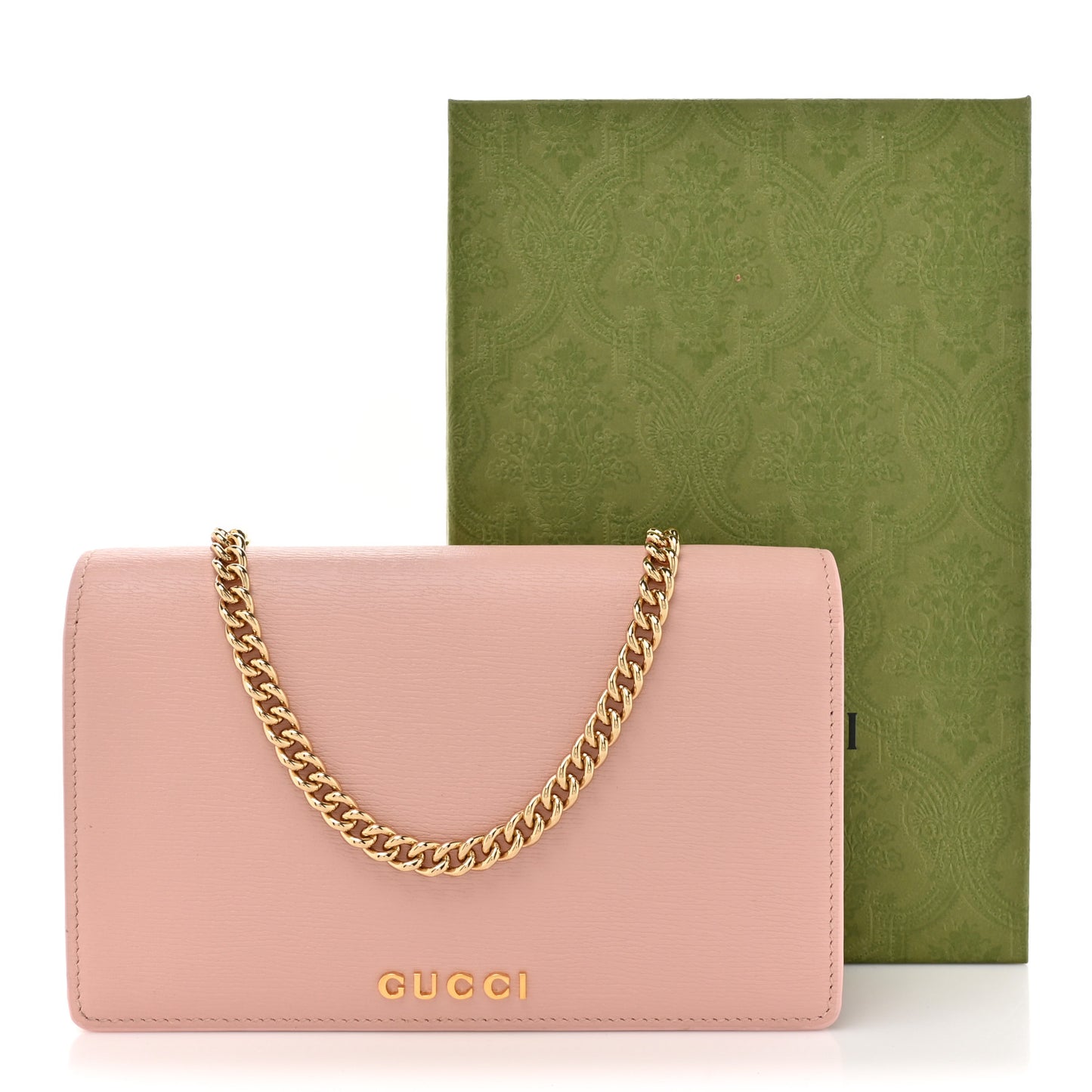 Textured Calfskin Script Logo Wallet On Chain Light Pink