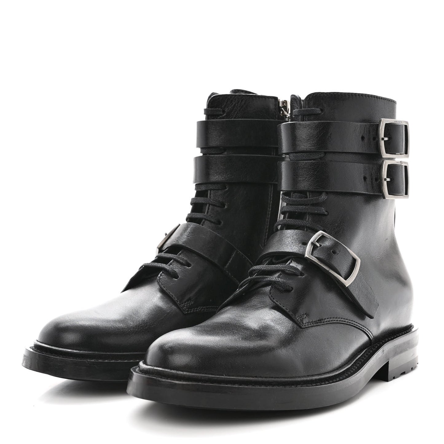 Kangaroo Calfskin Embossed Army 20 Strap Boots 37 Black