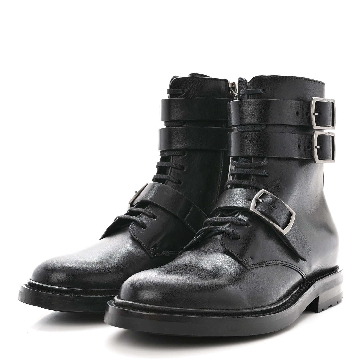 Saint Laurent Kangaroo Calfskin Embossed Army 20 Strap Boots 37 Black 3 of 9