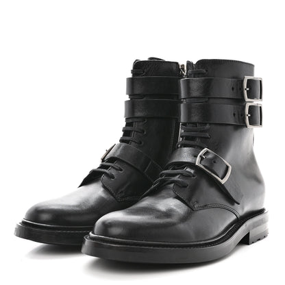 Saint Laurent Kangaroo Calfskin Embossed Army 20 Strap Boots 37 Black 3 of 9