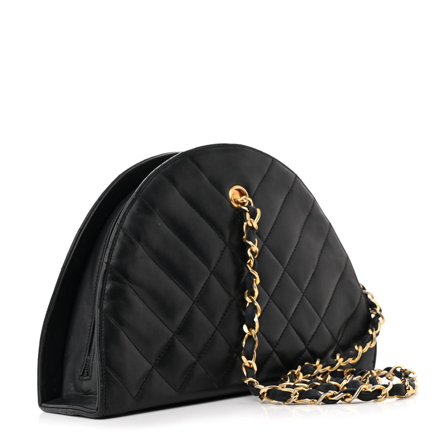Lambskin Quilted Small Half Moon Clutch Black