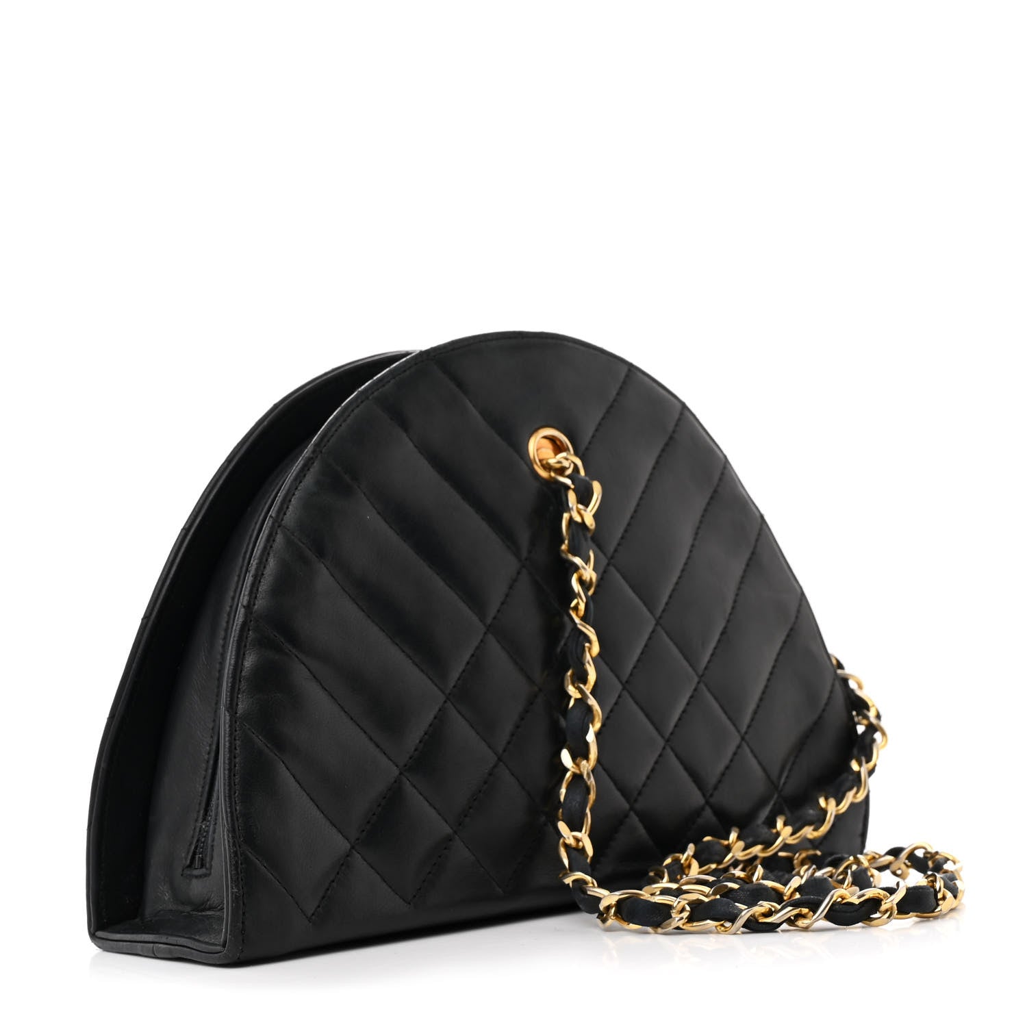 Chanel Lambskin Quilted Small Half Moon Clutch Black 2 of 14