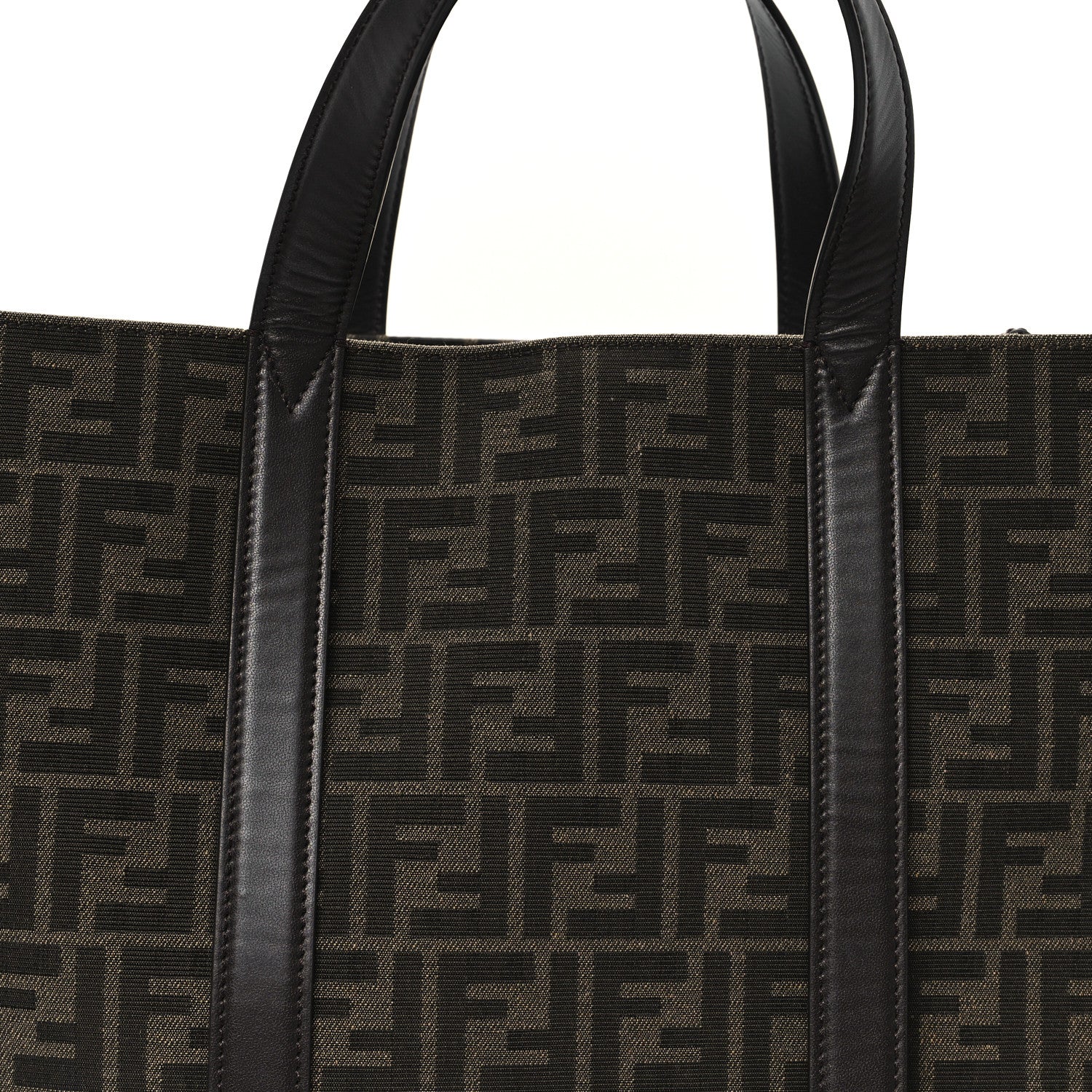 Fendi Recycled Fabric Jacquard Vitello Astro FF 1974 Shopping Tote Tobacco Moro Ebano 8 of 11