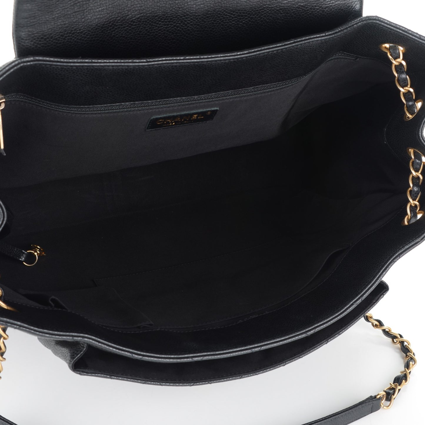 Caviar Quilted Flap Tote Black