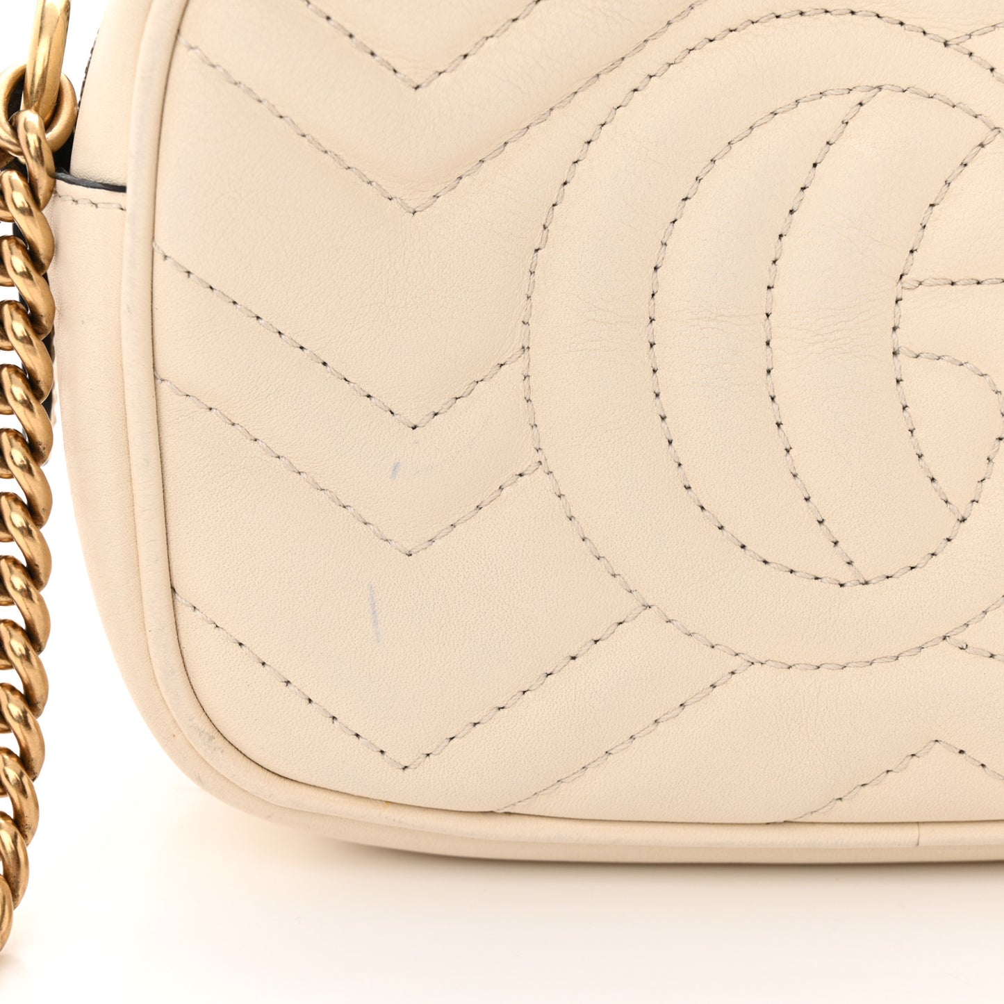 Calfskin Matelasse Mini GG Marmont Chain Shoulder Bag White