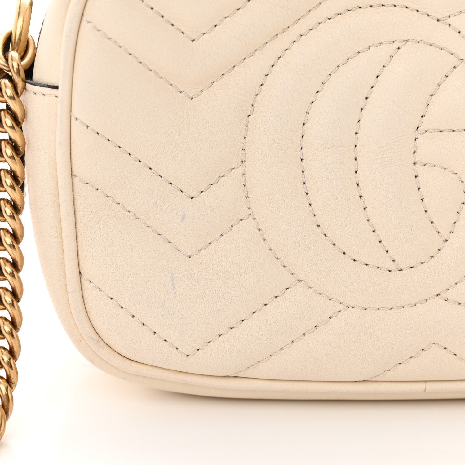 Gucci Calfskin Matelasse Mini GG Marmont Chain Shoulder Bag White 11 of 16