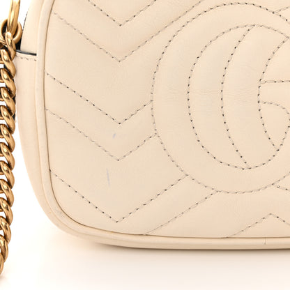 Gucci Calfskin Matelasse Mini GG Marmont Chain Shoulder Bag White 11 of 16