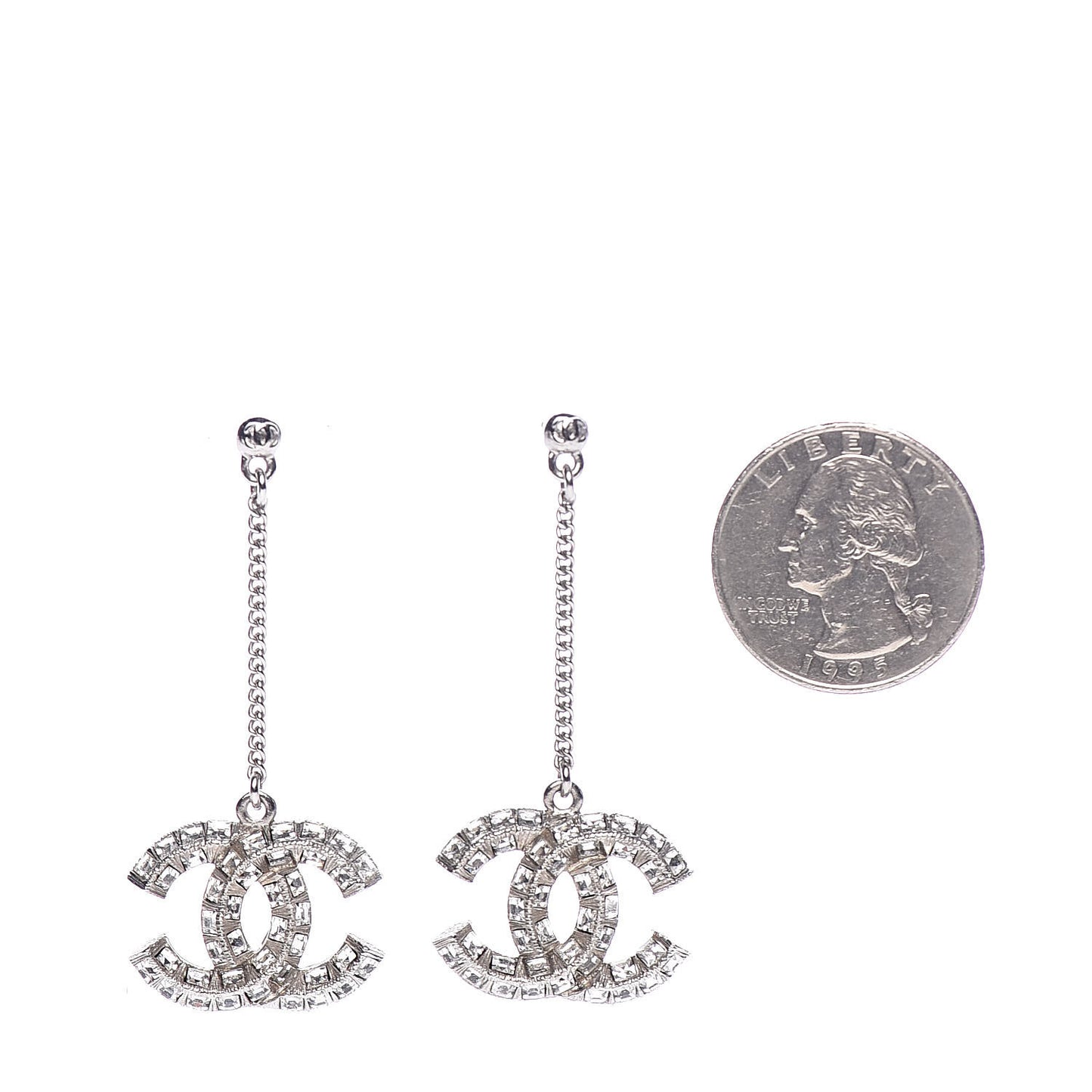 Baguette Crystal CC Drop Earrings Silver