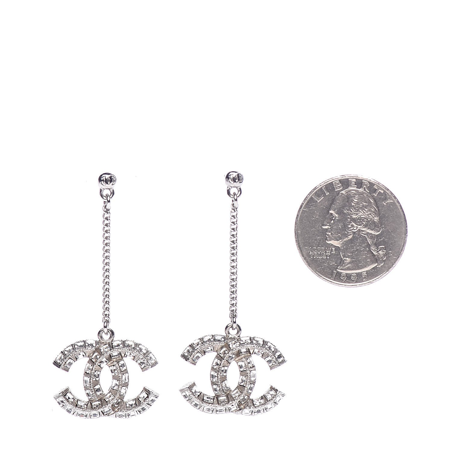 Chanel Baguette Crystal CC Drop Earrings Silver 2 of 4