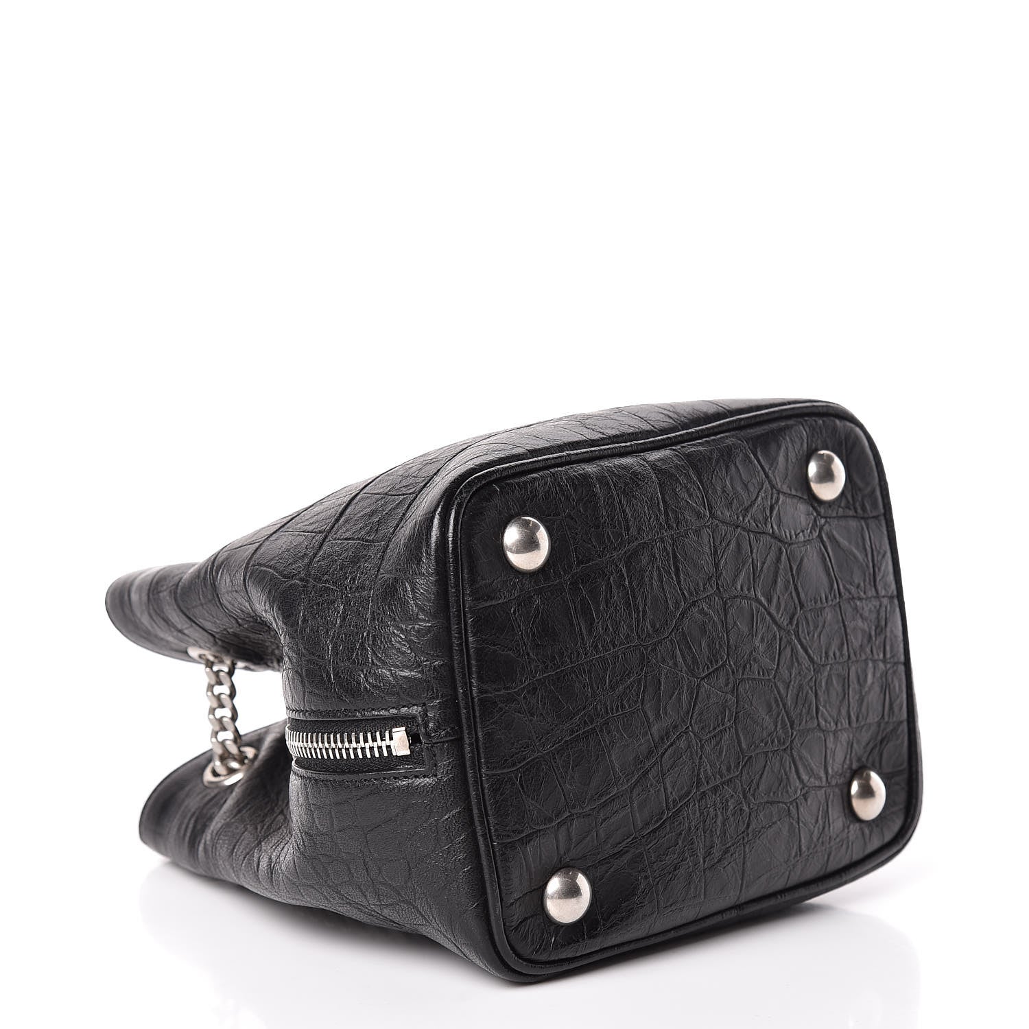 Saint Laurent Calfskin Crocodile Embossed Baby Emmanuelle Bucket Bag Black 4 of 10