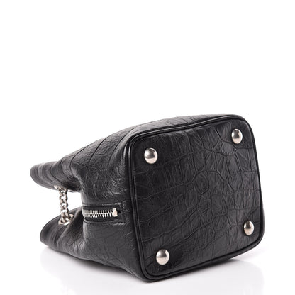 Saint Laurent Calfskin Crocodile Embossed Baby Emmanuelle Bucket Bag Black 4 of 10