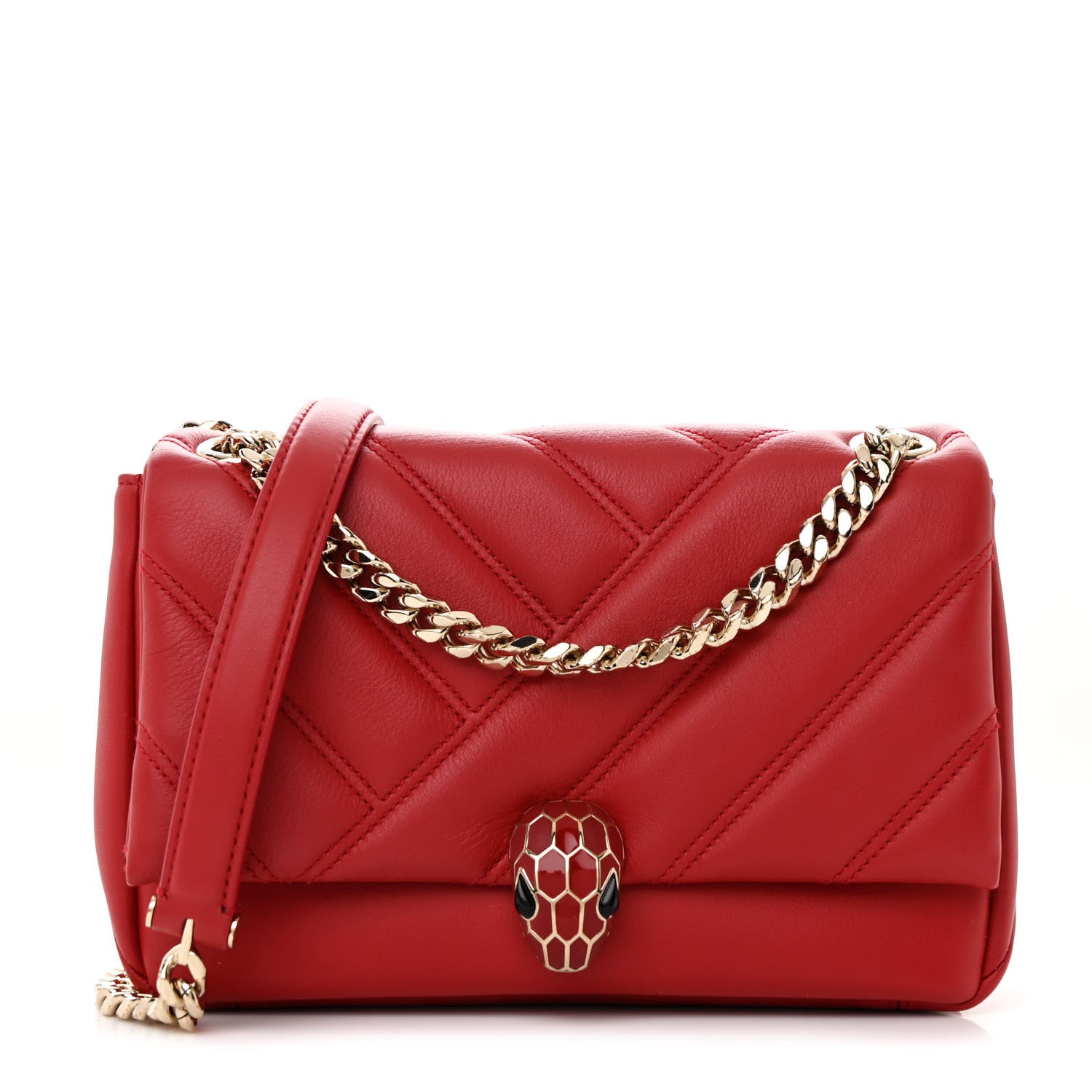 Bulgari Calfskin Matelasse Small Serpenti Cabochon Shoulder Bag Red 1 of 11